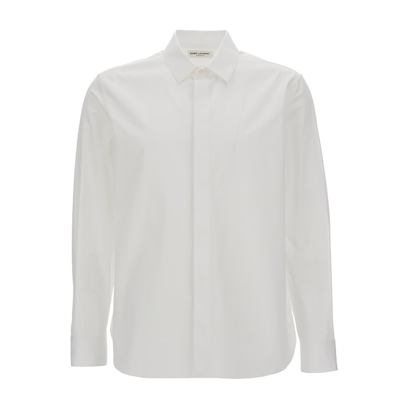 White Pointed Collar Long Sleeve Shirt in Cotton Man