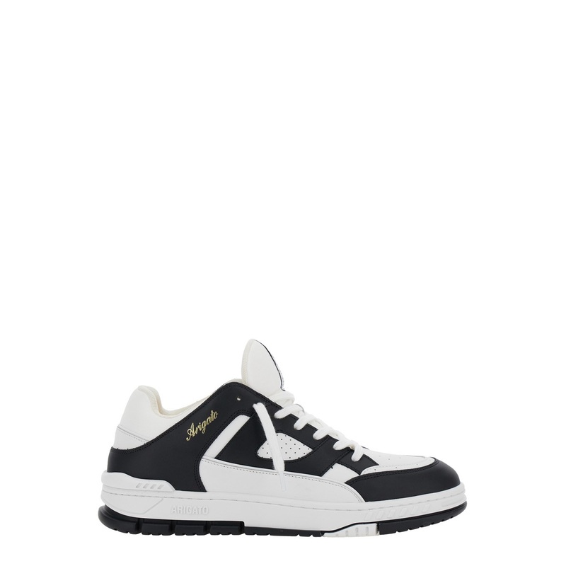 ‘Area Lo’ Black and White Low Top Sneakers with Laminated Leather in Leather Blend Man