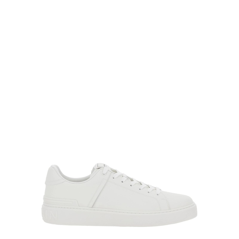 ‘B-Court’ White Low Top Sneakers with Logo Patch on the Tongue in Leather Man