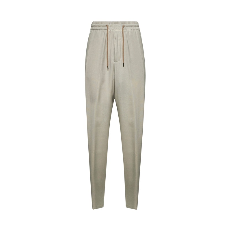 Beige cupro natt flat front trousers