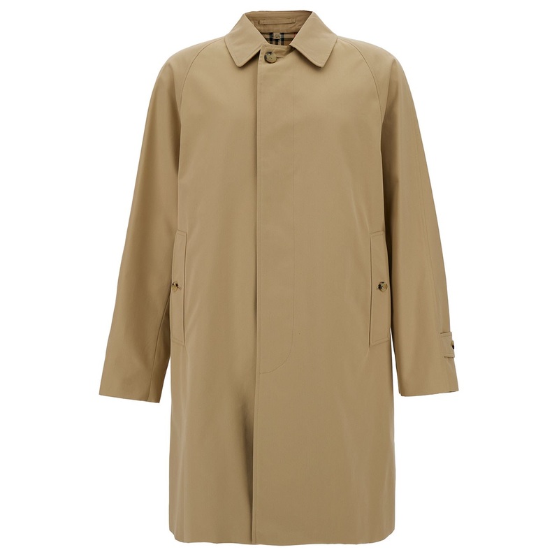 Beige Single-Breasted Coat with One Single Button in Cotton Man