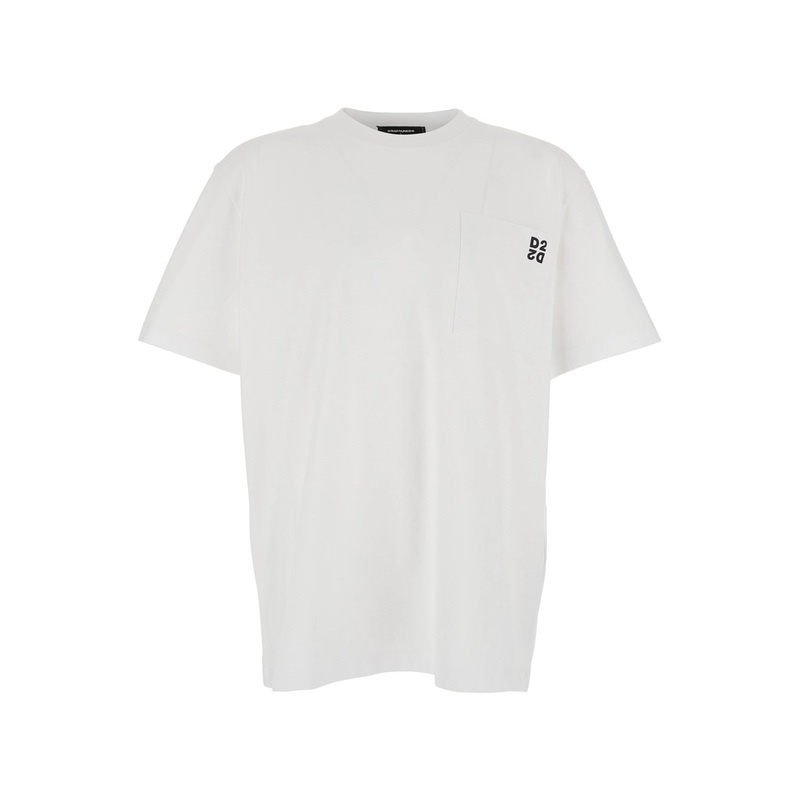 Black and White Set of Two T-Shirts with Logo on the Front in Cotton Man