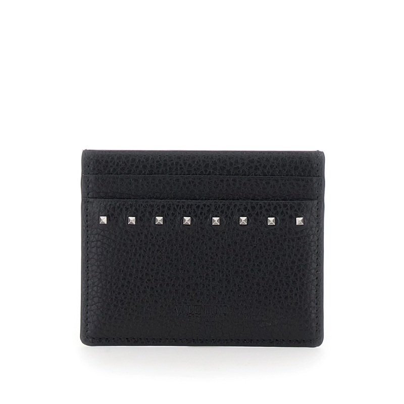 Black Card Holder with Rockstud Embellishments in Leather Man