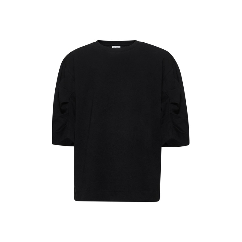 Black cotton draped T-shirt|XS|S|M