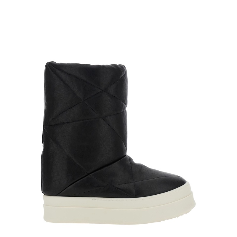 Black Down Filled and Quilted Ankle Boots in Leather Man