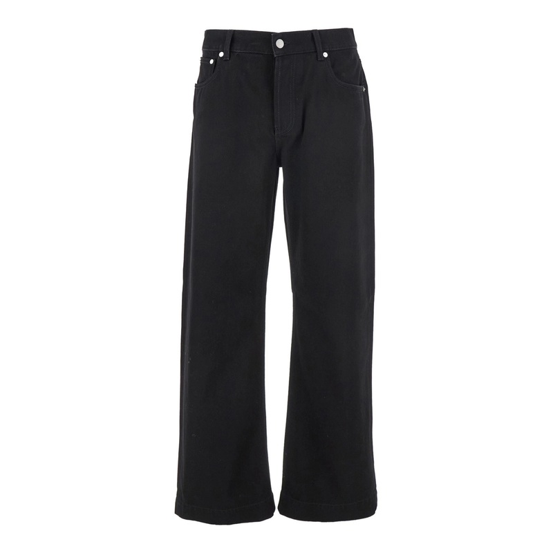 Black Jeans with Belt Loops and Logo Patch on the Rear in Denim Man