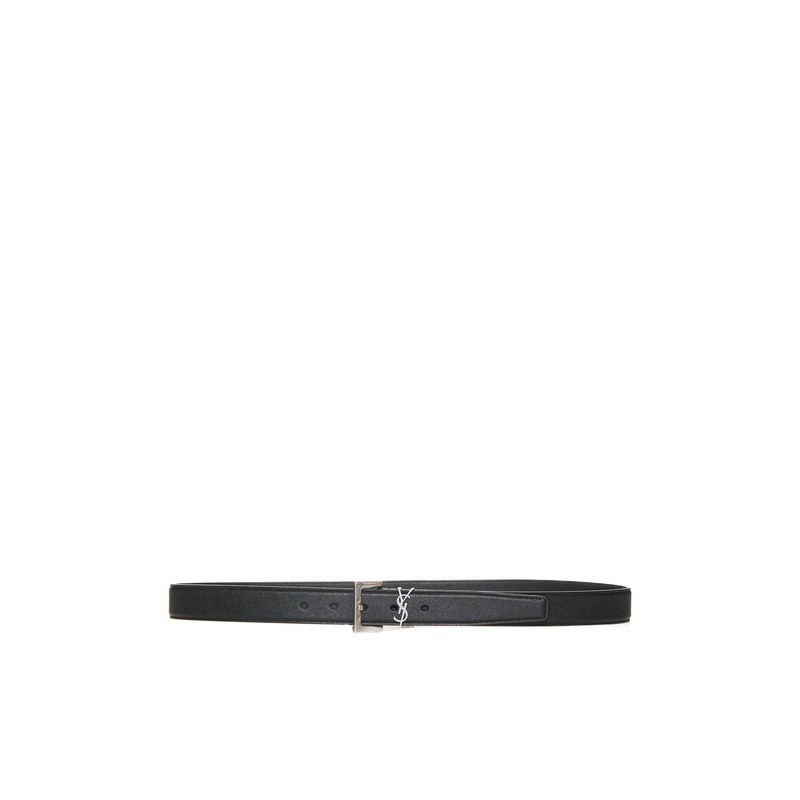 Black leather monogram-plaque buckled belt from SAINT LAURENT