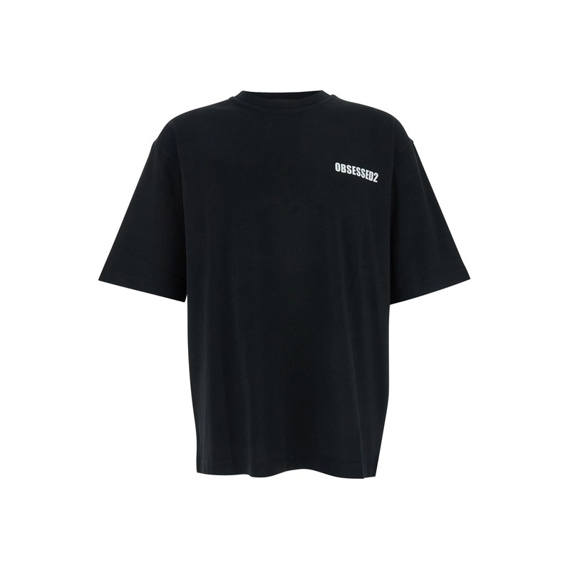 Black T-Shirt with Logo on the Front in Cotton Man