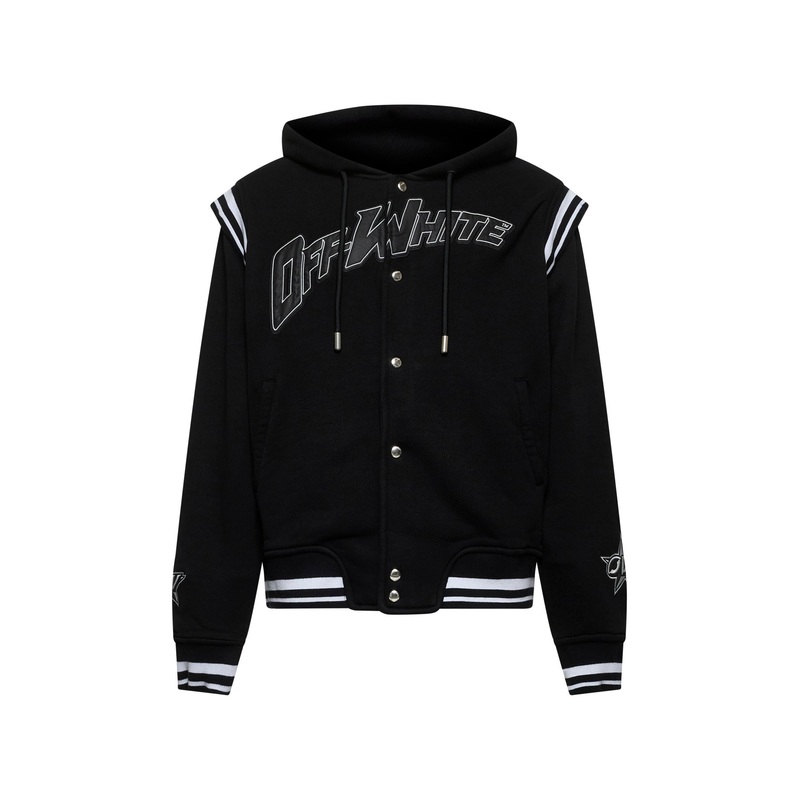 Black Varsity hooded bomber jacket