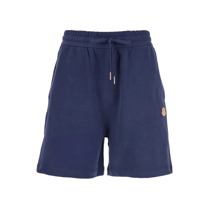 Blue Bermuda Pants with Elastic Drawstring Waist and Logo Patch on the Side in Cotton Man