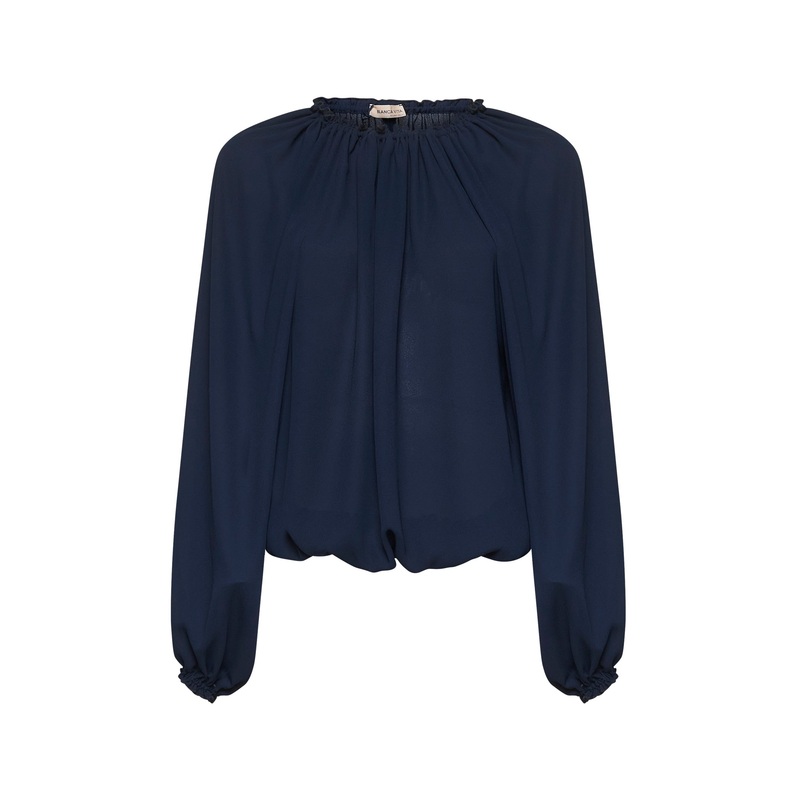 Blue crepe Cherry blouse|40|42|44