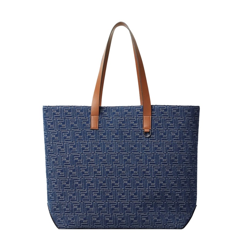 Blue Shopper With Long Handles And All Over FF Motif In Cotton Man