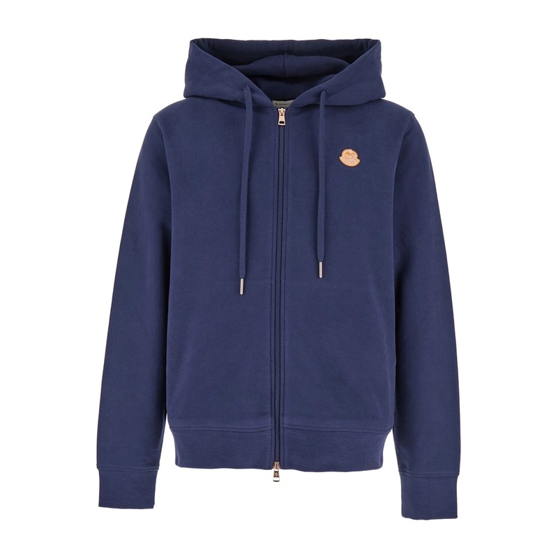 Blue Sweatshirt with Drawstring Hood and Logo Patch on the Front in Cotton Man