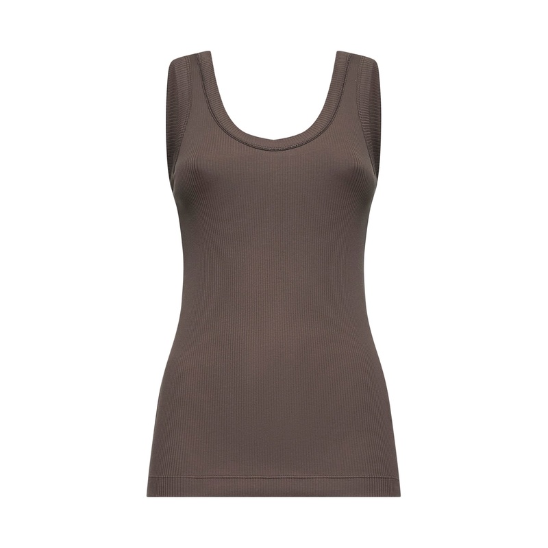 Brown ribbed jersey monili top