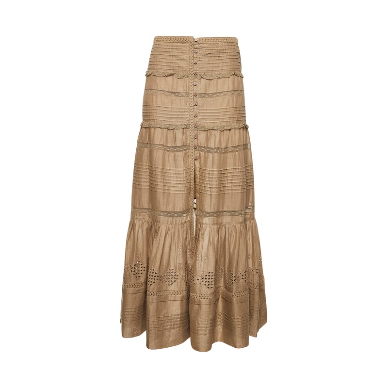 Green cotton voile Dusta long skirt