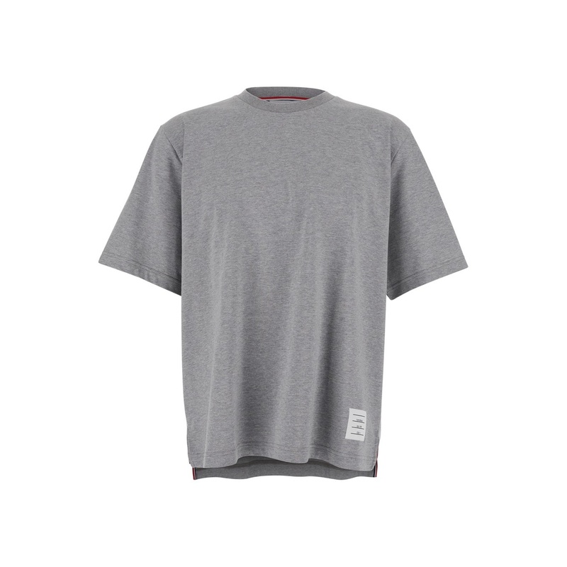 Grey Crewneck T-Shirt with Logo Patch on the Front and Striped Detail on the Rear in Cotton Man
