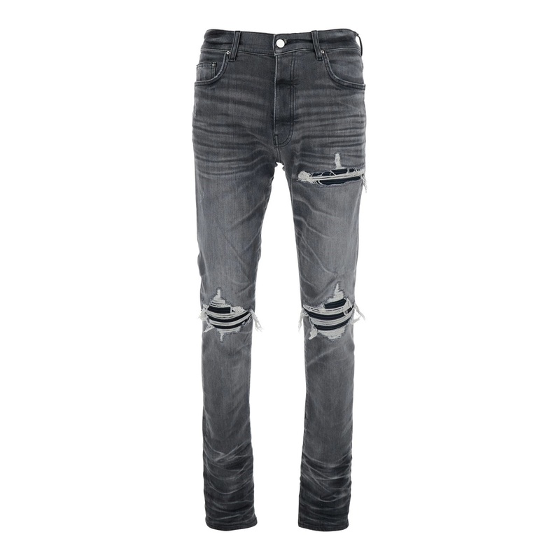 Grey Jeans with Tear Design and Belt Loops in Cotton Man