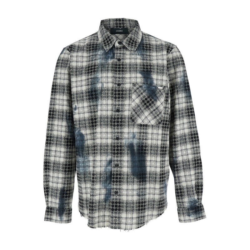 Grey Shirt with Check Pattern and Logo Lettering on the Back in Flannel Man