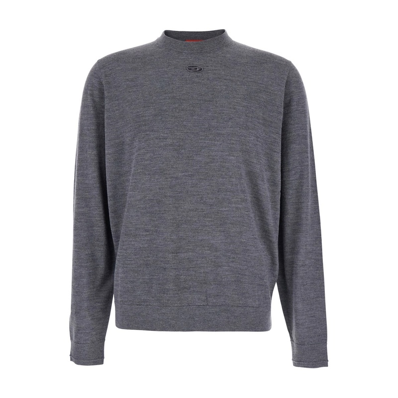 ‘K-Valiam’ Grey Crewneck Sweater with Logo Embroidery on the Front in Wool Man