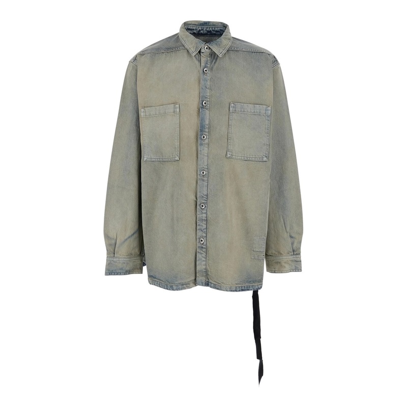 Light Blue Jacket with Classic Collar and Drawstring Detail on the Waist in Denim Man