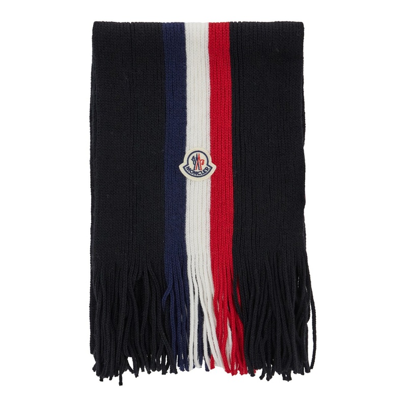 Multicolor Scarf with Tricolor Band and Logo Patch in Wool Man