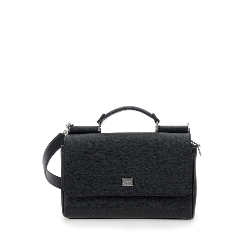 ‘Sicily’ Black Crossbody Bag with Adjustable and Removable Shoulder Strap and Logo Plaque on the Front in Leather Man