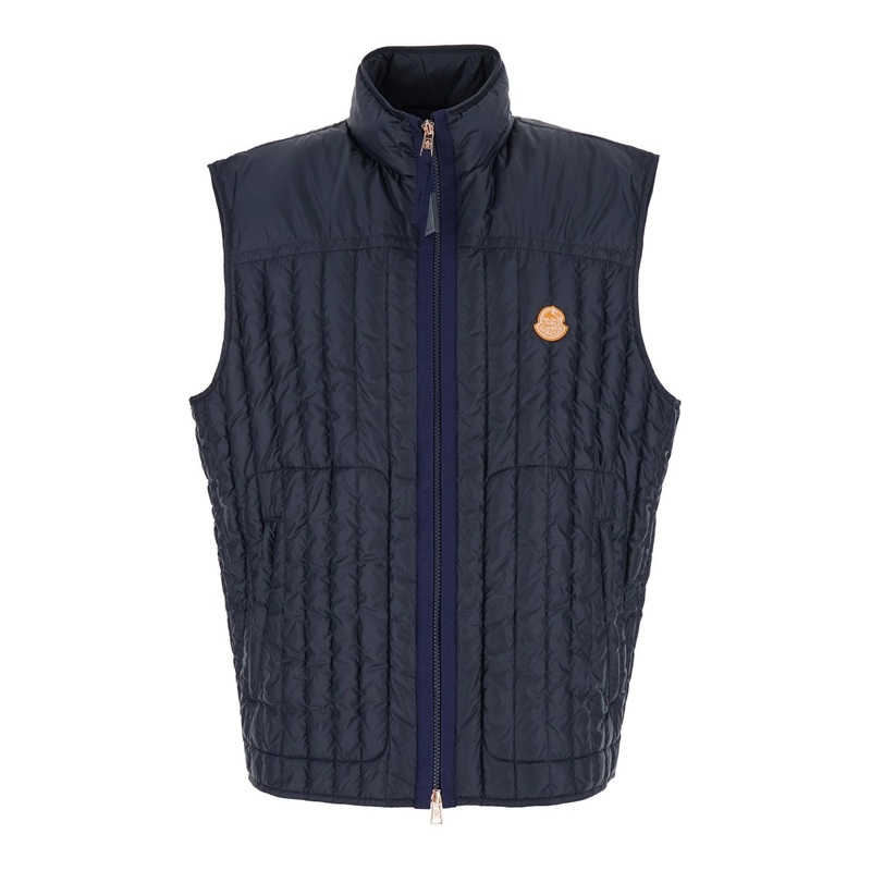 ‘Tangerine’ Blue Vest with High Neck and Logo Patch on the Front in Tech Fabric Man