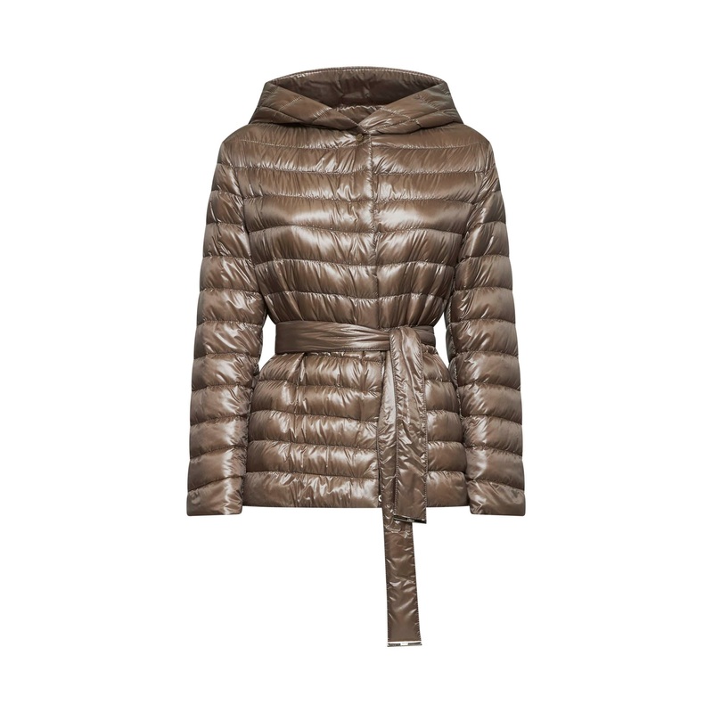 Taupe Ultralight Nylon hooded belted jacket