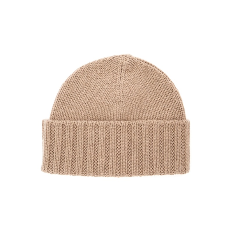 Beige Hat with Ribbed Design in Cashmere Man