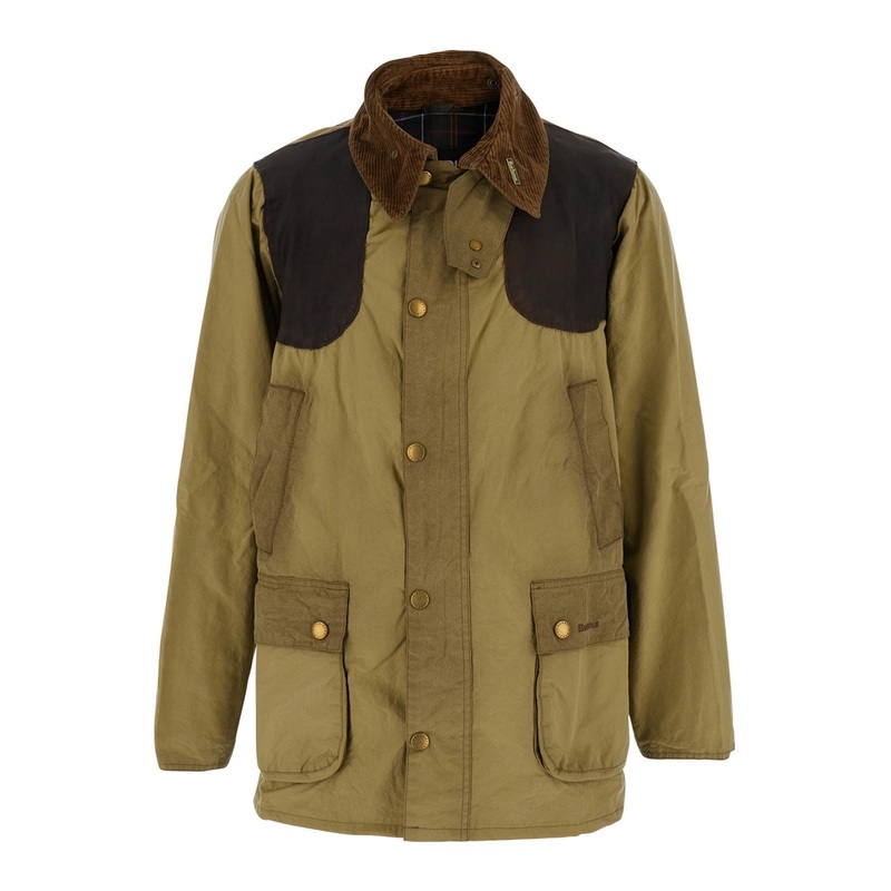Beige Jacket with Contrasting Corduroy Collar in Cotton Man