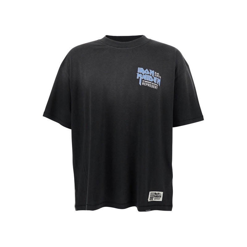 Black Crewneck T-Shirt with Logo on Front and Rear in Cotton Blend Man