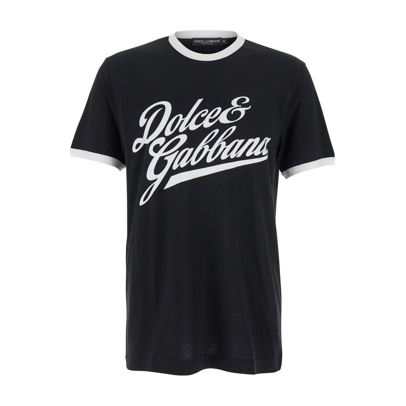 Black Crewneck T-Shirt with Maxi Logo Lettering on the Front in Cotton Man