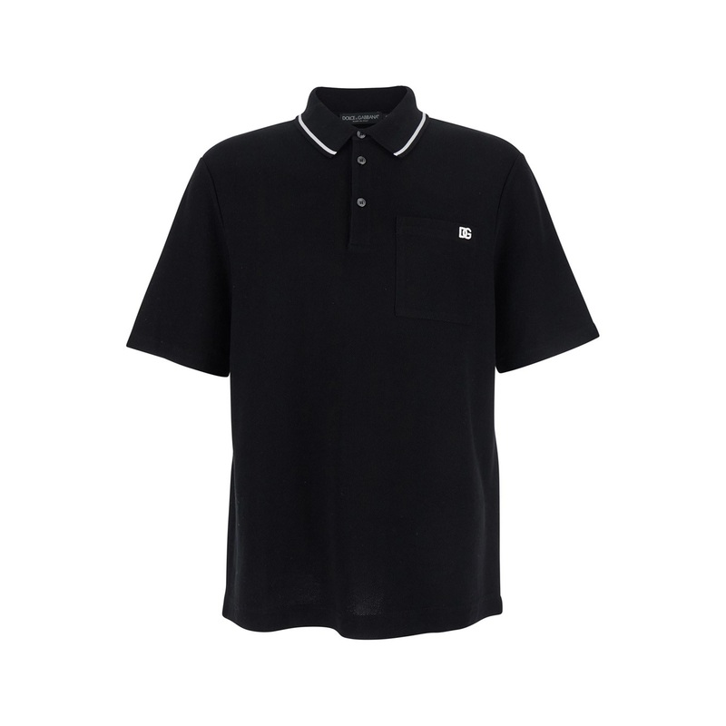 Black Polo Shirt with Contrasting Classic Collar and Logo Embroidery on the Front in Cotton Piquet Man