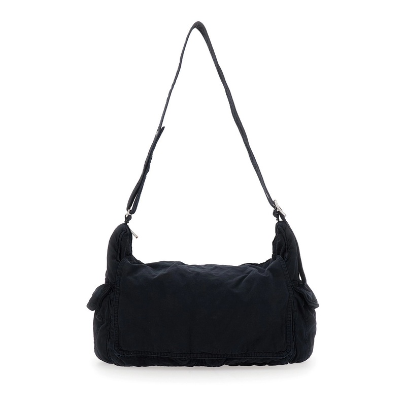 Black Shoulder Bag with Adjustable Shoulder Strap in Cotton Twill Man