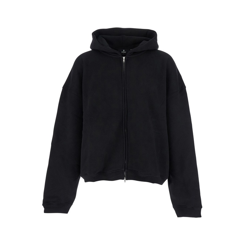 Black Sweatshirt with Logo Embroidery on the Hood and Dropped Shoulders in Cotton Man