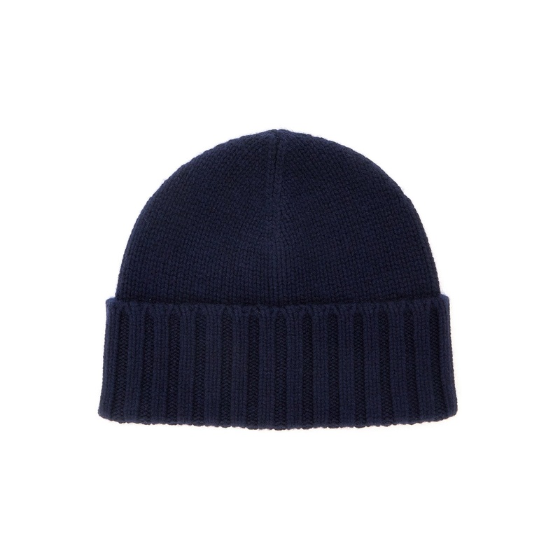 Blue Hat with Ribbed Design in Cashmere Man