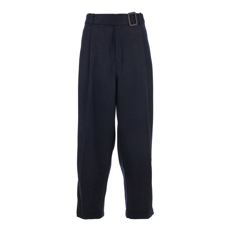 Blue Pants with Buckled Belt in Wool and Cashmere Man