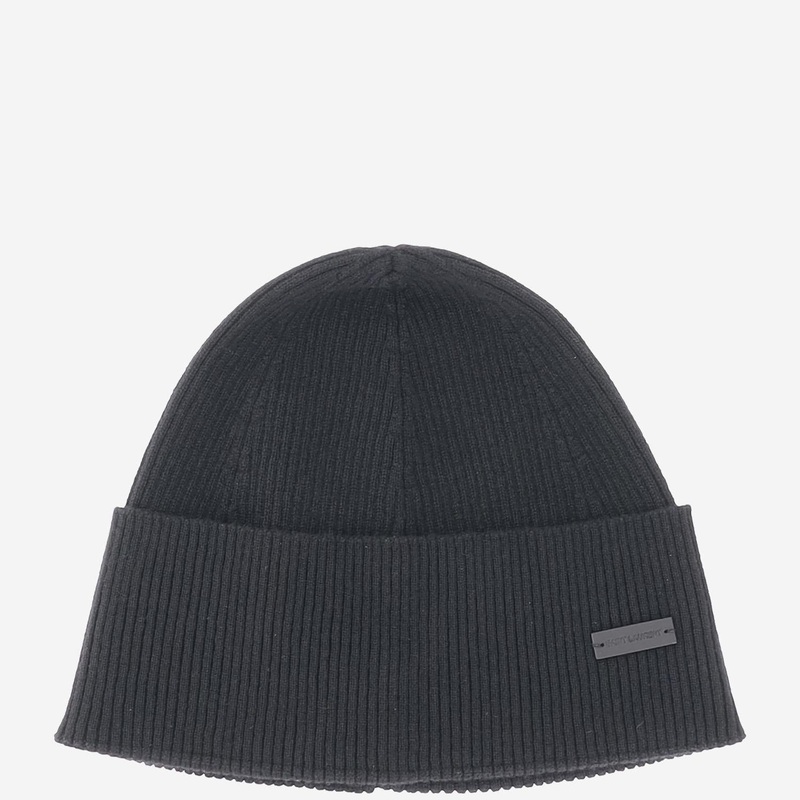 Cashmere Beanie with Logo|Black|S