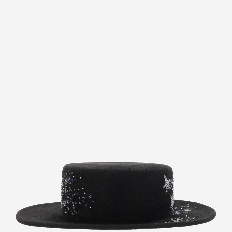 Embroidered Wool Felt Hat|Black|S