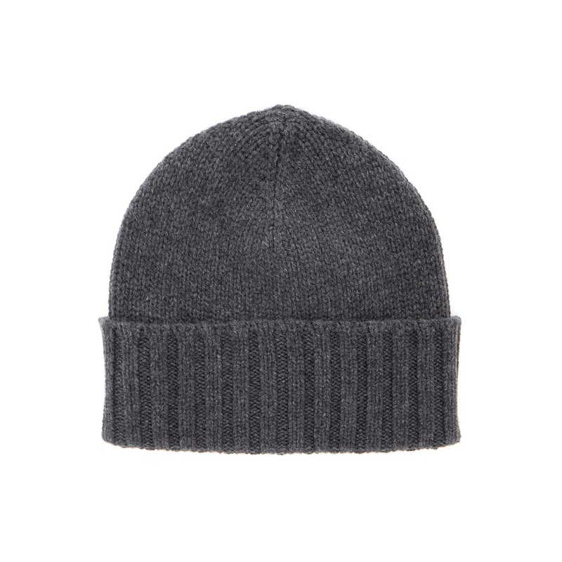 Grey Beanie with Ribbed Design in Cashmere Man