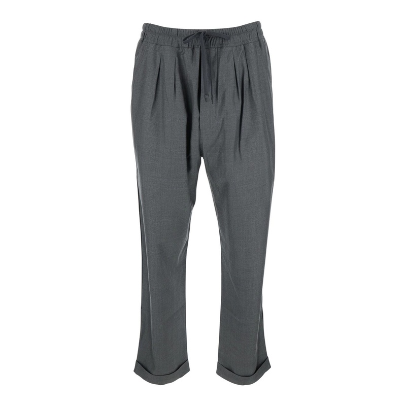Grey Trousers with Elasticised Waist and Pences Detailing in Silk Man