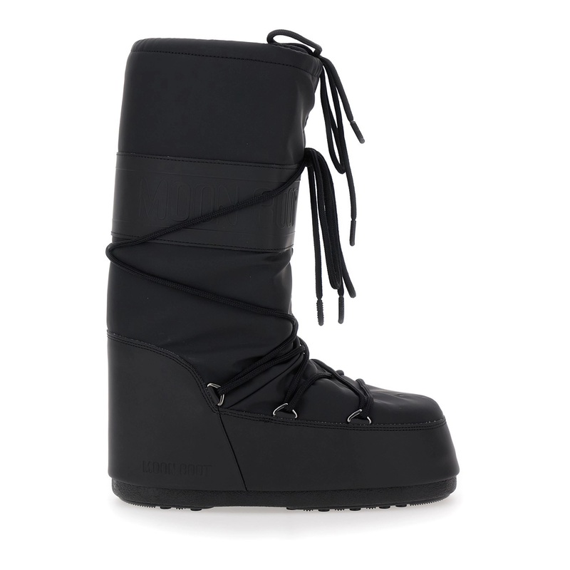 ‘Icon’ Black Snow Boots with Maxi Logo Print on the Side in Rubber Woman