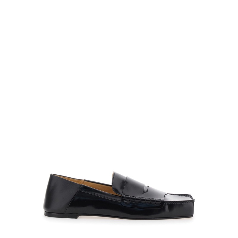 ‘Les Carr’ Black Loafers with Square Toe in Leather Man