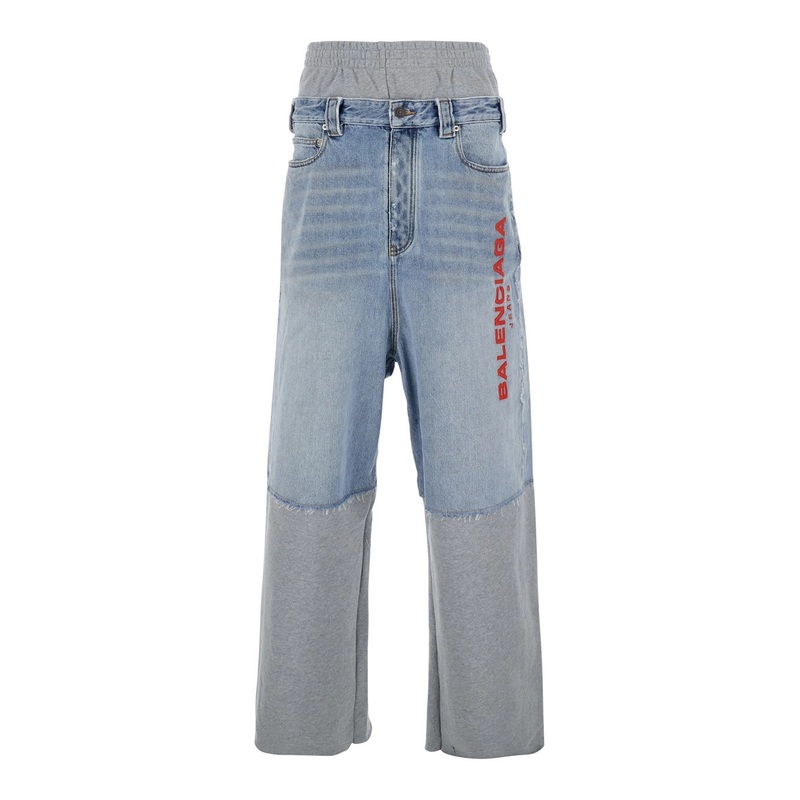 Light Blue Jeans with Fleece Inserts and Logo Lettering on the Front in Cotton and Denim Man
