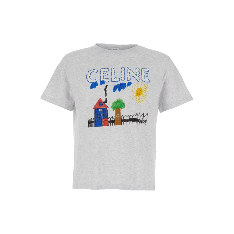 ‘Limbo’ Grey Crewneck T-Shirt with Logo Print on the Front in Cotton Jersey Man