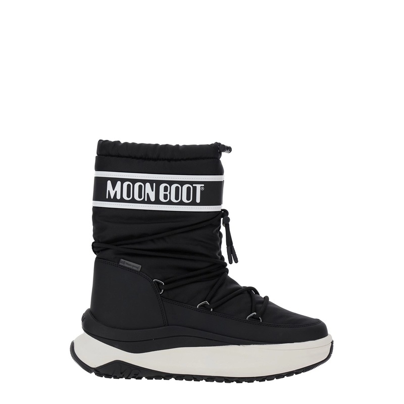 ‘Moon Polar’ Black Ankle Boots with Maxi Logo Print on the Side in Tech Fabric Man