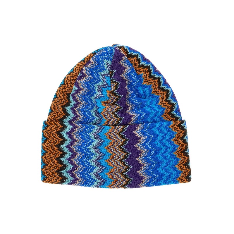Multicolor Beanie with Zig Zag Motif in Wool Man