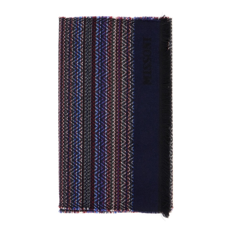Multicolor Rectangular Scarf with Zigzag Woven Motif in Wool Man