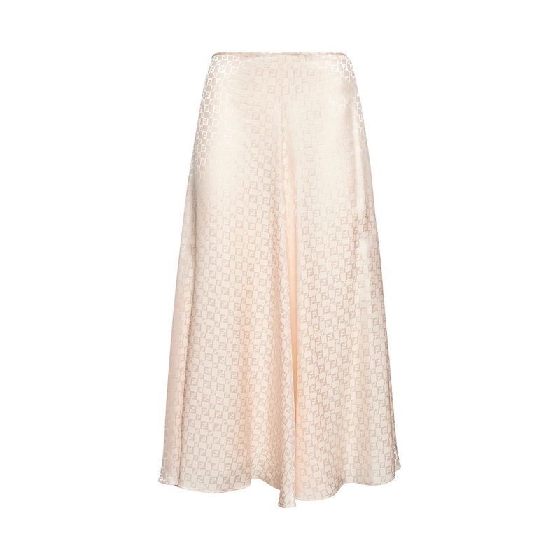 Pink FF silk flared midi skirt