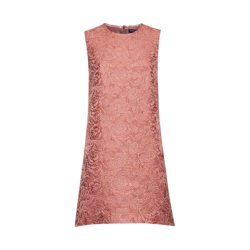 Pink floral quilted jacquard short dress